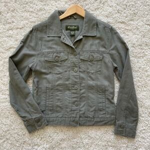 Eddie Bauer Olive Linen Blend Cargo Jacket Size S… - image 1